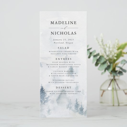 Elegant Winter Forest Wedding Menu Kaart (Staand voorkant)
