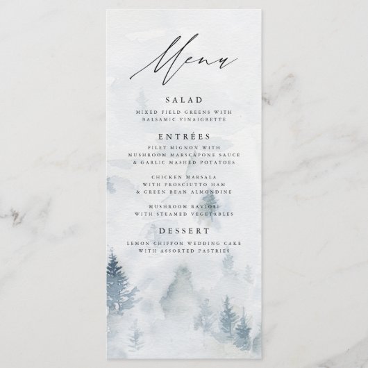 Elegant Winter Forest Wedding Menu Kaart (Voorkant)