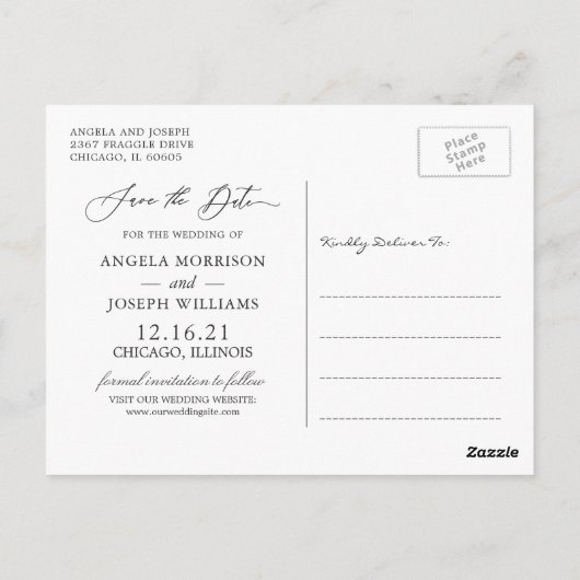 Elegant Winter Forest Wedding Save the Date Briefkaart (Achterkant)