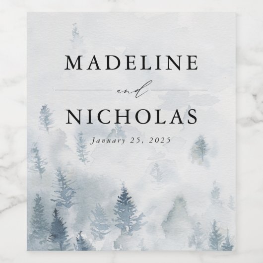 Elegant Winter Forest Weduwen Wine Label Wijn Etiket (Enkel label)