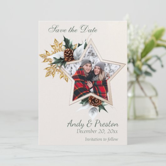 Elegant Winter Foto Save the Date Invitation Kaart (Staand voorkant)