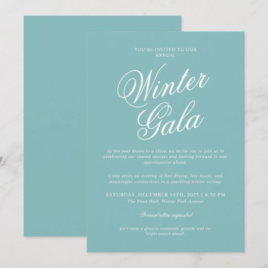 Elegant Winter Gala Invitation Formal Holiday Kaart (Voorkant / Achterkant)