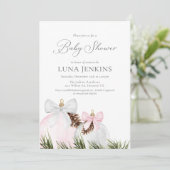 Elegant Winter Girl Baby shower Invitation Kaart (Staand voorkant)