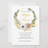 Elegant Winter Goud Bloemen Krans Monogram Bruilof Kaart (Voorkant)