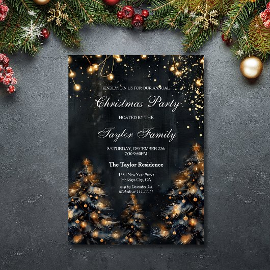 Elegant Winter Goud Glitter Kerstboom Party Kaart