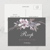 Elegant Winter Gray Floral Wedding RSVP Uitnodiging Briefkaart (Voorkant / Achterkant)