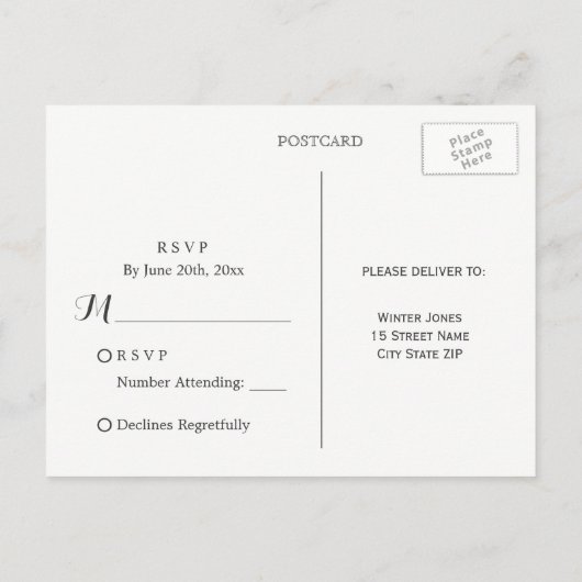 Elegant Winter Gray Floral Wedding RSVP Uitnodiging Briefkaart (Achterkant)