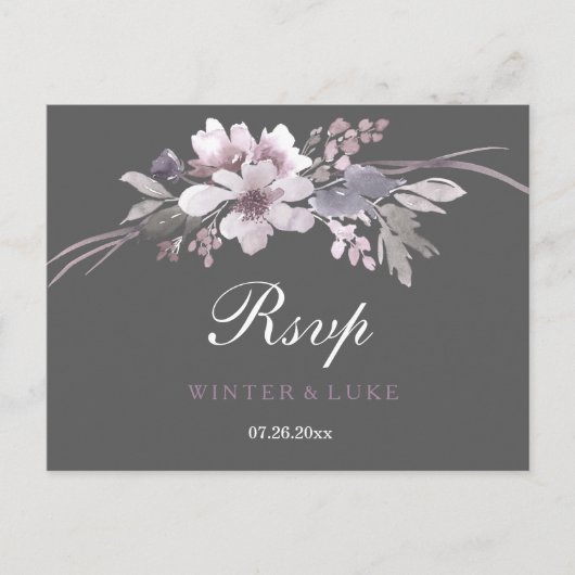 Elegant Winter Gray Floral Wedding RSVP Uitnodiging Briefkaart (Voorkant)