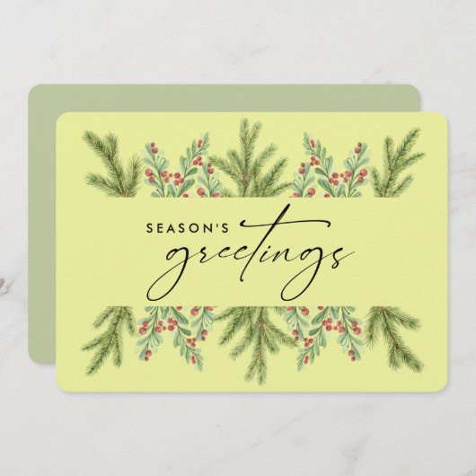 Elegant Winter Greenery Business ADD LOGO Feestdagenkaart (Voorkant / Achterkant)