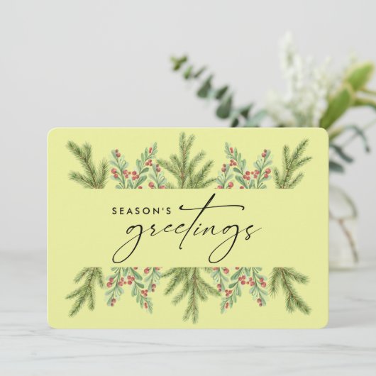 Elegant Winter Greenery Business ADD LOGO Feestdagenkaart (Staand voorkant)