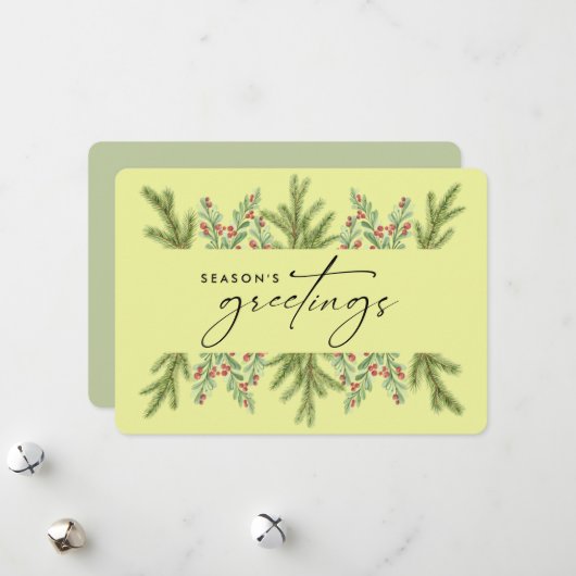 Elegant Winter Greenery Business ADD LOGO Feestdagenkaart (Voorkant / Achterkant in situ)