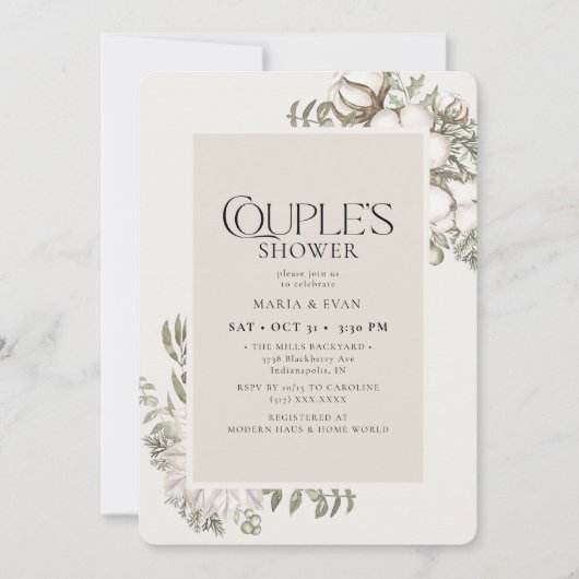 Elegant Winter Greenery Floral Couple's Shower Kaart (Voorkant)