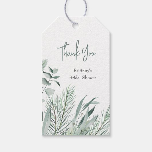 Elegant Winter Greenery Foliage Vrijgezellenfeest Cadeaulabel (Voorkant)