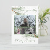 Elegant Winter Greenery Merry Kerstboom Foto Feestdagenkaart (Staand voorkant)