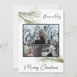 Elegant Winter Greenery Merry Kerstboom Foto Feestdagenkaart