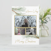 Elegant Winter Greenery Merry Kerstboom Foto Feestdagenkaart (Staand voorkant)