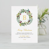 Elegant Winter Greenery Monogram Wreator Gold Folie Feestdagenkaart (Staand Voorkant)