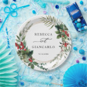 Elegant Winter Greenery Red Berries Holiday Papieren Bordje (Feest)