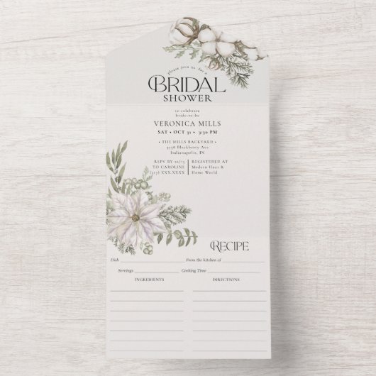 Elegant Winter Greenery Vrijgezellenfeest & Recipe All In One Uitnodiging (Binnen)