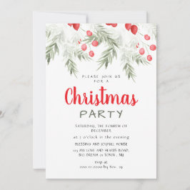 Elegant Winter Greenery Watercolor Christmas Party Kaart