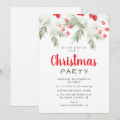 Elegant Winter Greenery Watercolor Christmas Party Kaart (Voorkant / Achterkant)