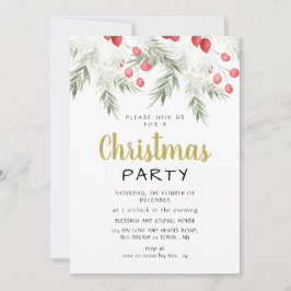 Elegant Winter Greenery Watercolor Christmas Party Kaart