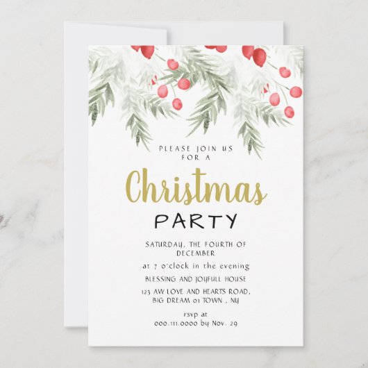Elegant Winter Greenery Watercolor Christmas Party Kaart (Voorkant)