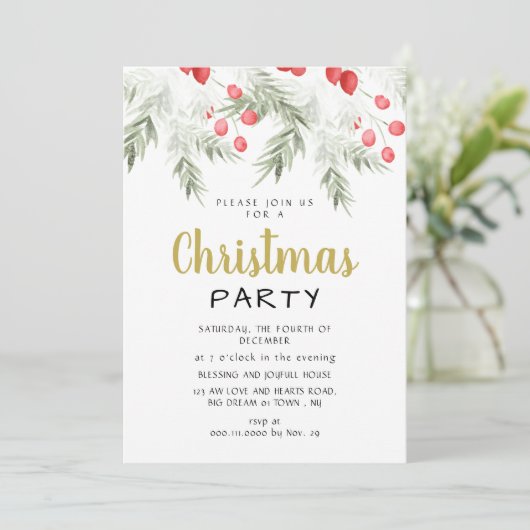 Elegant Winter Greenery Watercolor Christmas Party Kaart (Staand voorkant)