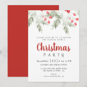 Elegant Winter Greenery Watercolor Christmas Party Kaart (Voorkant / Achterkant)