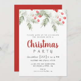 Elegant Winter Greenery Watercolor Christmas Party Kaart