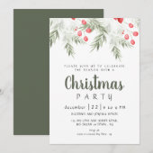 Elegant Winter Greenery Watercolor Christmas Party Kaart (Voorkant / Achterkant)