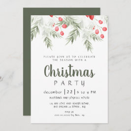 Elegant Winter Greenery Watercolor Christmas Party Kaart