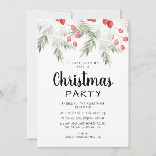 Elegant Winter Greenery Watercolor Christmas Party Kaart (Voorkant)