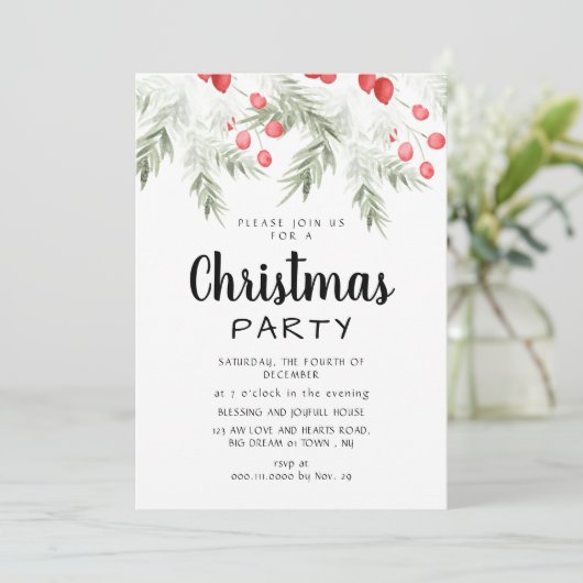 Elegant Winter Greenery Watercolor Christmas Party Kaart (Staand voorkant)