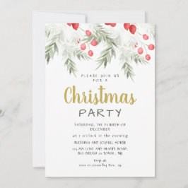 Elegant Winter Greenery Watercolor Christmas Party Kaart