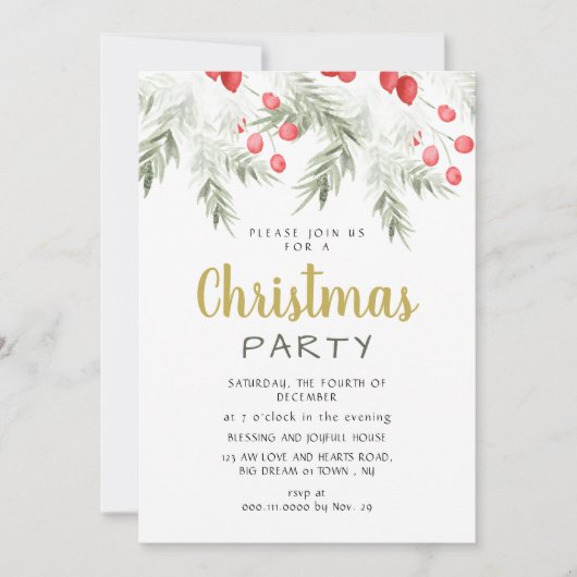 Elegant Winter Greenery Watercolor Christmas Party Kaart (Voorkant)