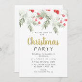 Elegant Winter Greenery Watercolor Christmas Party Kaart (Voorkant / Achterkant)