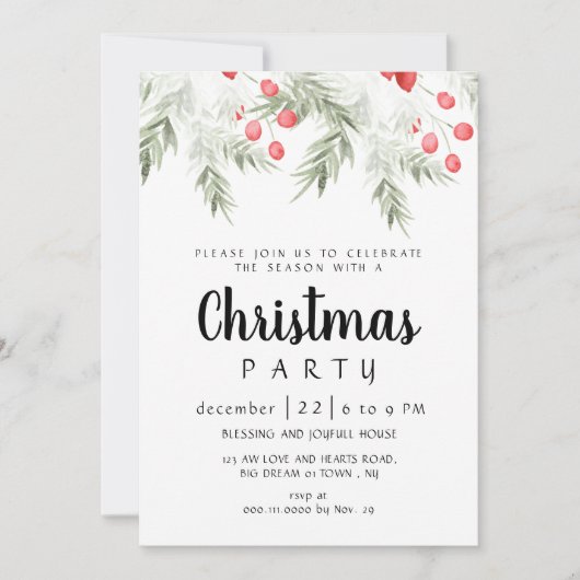 Elegant Winter Greenery Watercolor Christmas Party Kaart (Voorkant)
