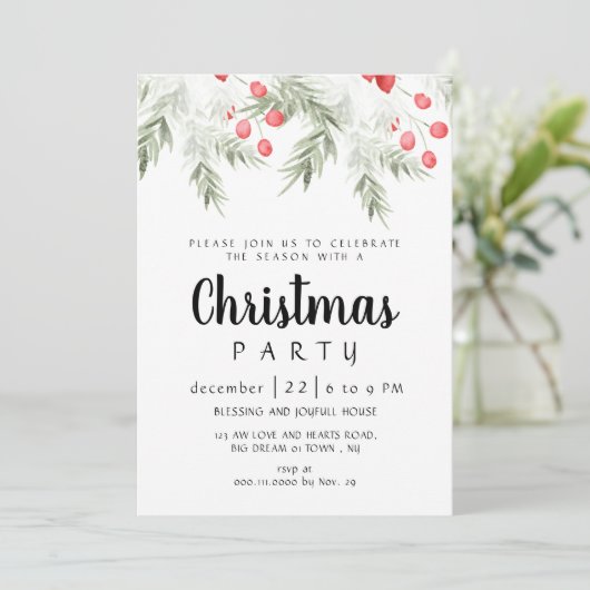 Elegant Winter Greenery Watercolor Christmas Party Kaart (Staand voorkant)