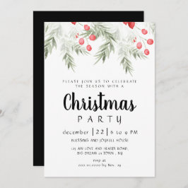 Elegant Winter Greenery Watercolor Christmas Party Kaart