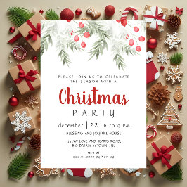 Elegant Winter Greenery Watercolor Christmas Party Kaart