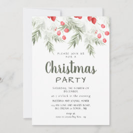 Elegant Winter Greenery Watercolor Christmas Party Kaart