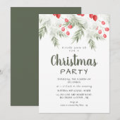 Elegant Winter Greenery Watercolor Christmas Party Kaart (Voorkant / Achterkant)