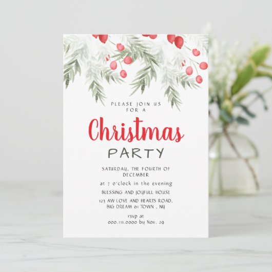 Elegant Winter Greenery Watercolor Christmas Party Kaart (Staand voorkant)