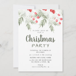 Elegant Winter Greenery Watercolor Christmas Party Kaart