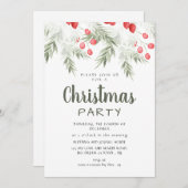 Elegant Winter Greenery Watercolor Christmas Party Kaart (Voorkant / Achterkant)