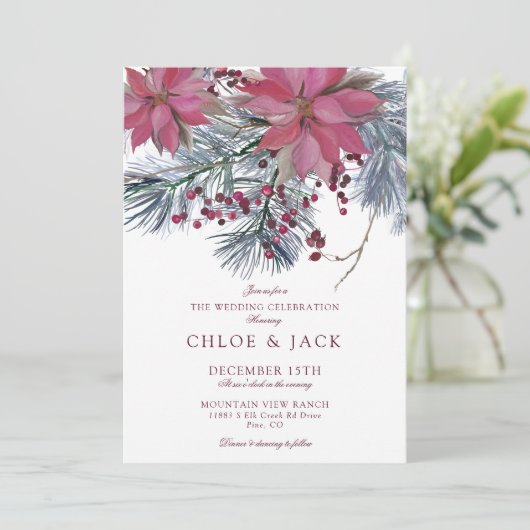 Elegant Winter Greenery Wedding Kaart (Staand voorkant)