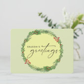 Elegant Winter Greenery Wreath Business ADD LOGO Feestdagenkaart (Staand voorkant)