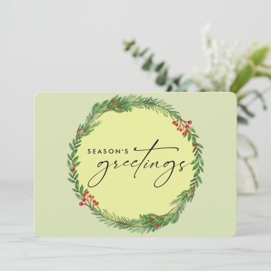 Elegant Winter Greenery Wreath Business ADD LOGO Feestdagenkaart (Staand voorkant)