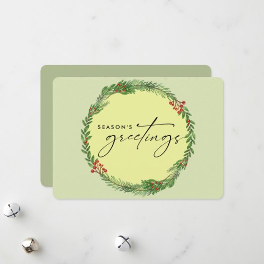 Elegant Winter Greenery Wreath Business ADD LOGO Feestdagenkaart (Voorkant / Achterkant in situ)